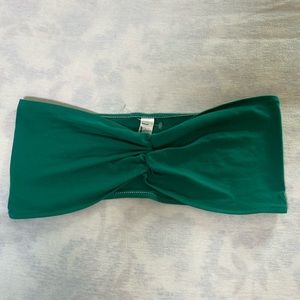 American Apparel Ruched Tube Bra Green Combed Cotton Bandeau